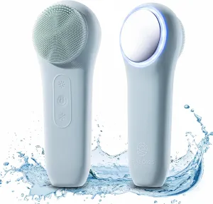Facial Cleansing Brush, Rechargeable Electric Face Scrubber, Waterproof Silicone Face Brush Cleanser w/Fast USB-C Charger, Massaging & Exfoliating Face Wash Brush for Men & Women (Light Blue)