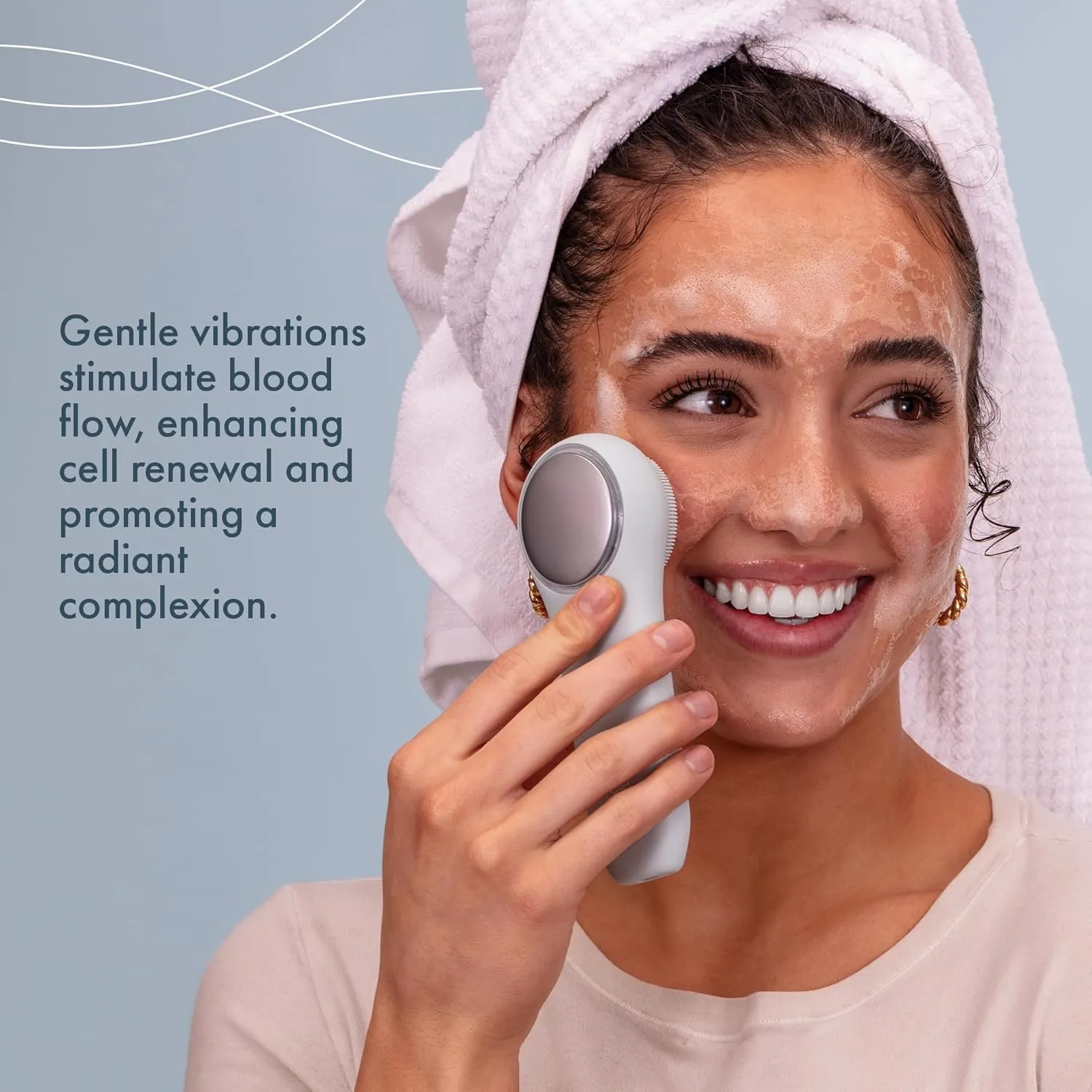 Facial Cleansing Brush, Rechargeable Electric Face Scrubber, Waterproof Silicone Face Brush Cleanser w/Fast USB-C Charger, Massaging & Exfoliating Face Wash Brush for Men & Women (Light Blue)