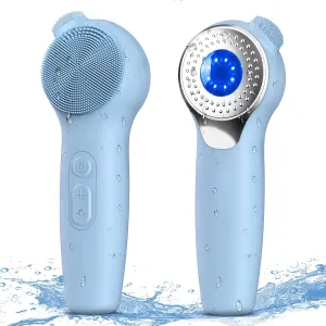 Facial Cleansing Brush, Silicone Electric Face Scrubber Waterproof Sonic Vibration Face Cleanser Brush for Men Women, Rechargeable Face Brushes with Nose Scrub Brush Exfoliating Massaging(Blue)