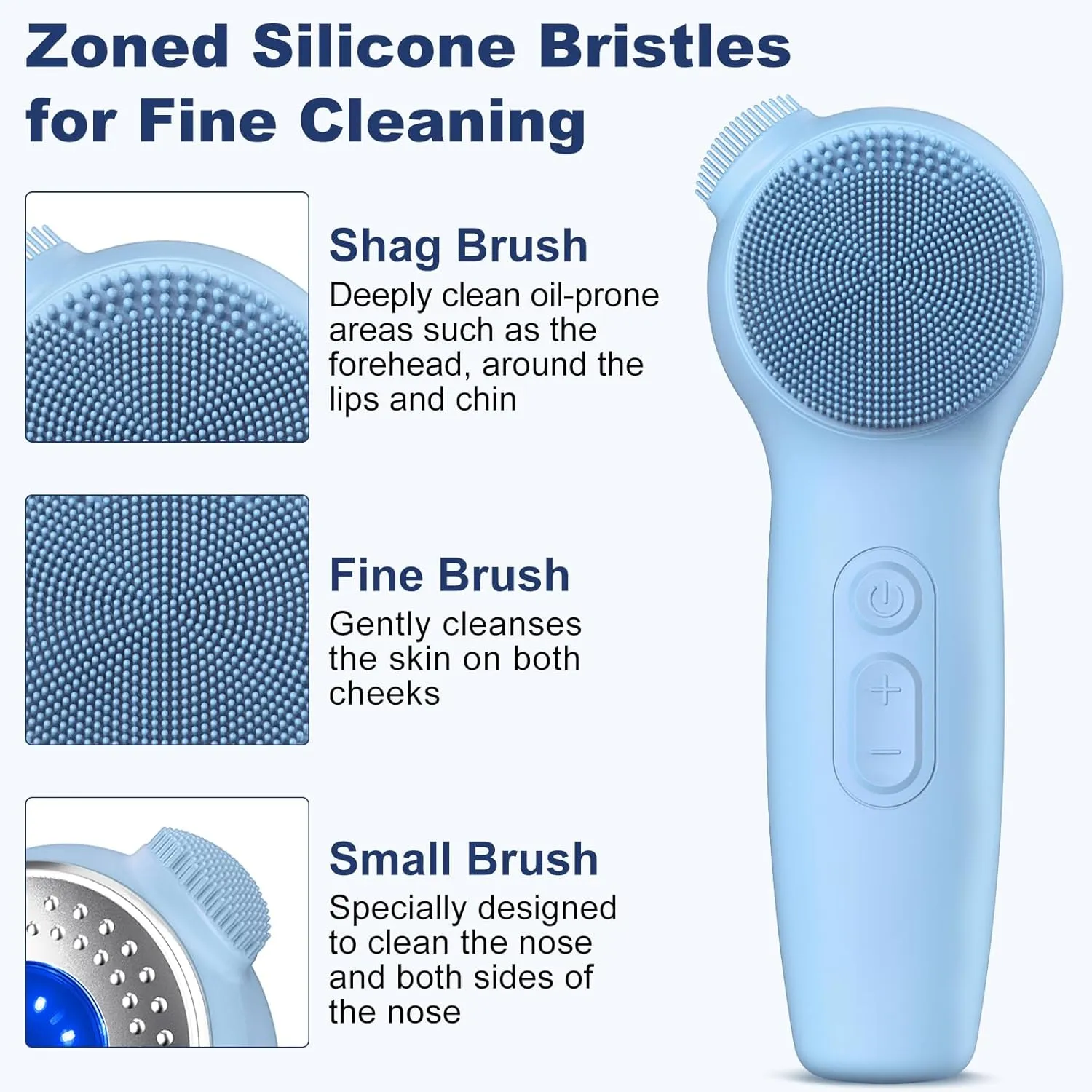 Facial Cleansing Brush, Silicone Electric Face Scrubber Waterproof Sonic Vibration Face Cleanser Brush for Men Women, Rechargeable Face Brushes with Nose Scrub Brush Exfoliating Massaging(Blue)
