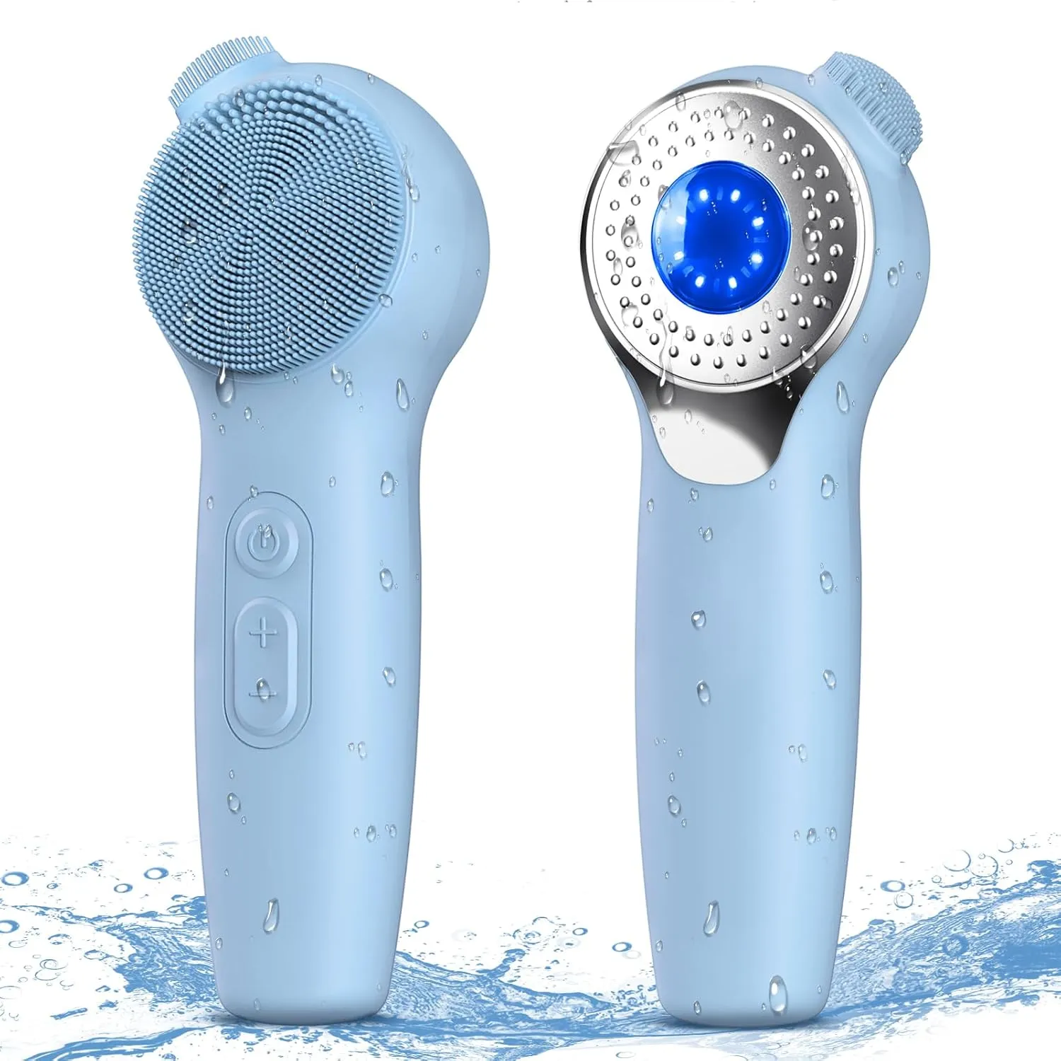 Facial Cleansing Brush, Silicone Electric Face Scrubber Waterproof Sonic Vibration Face Cleanser Brush for Men Women, Rechargeable Face Brushes with Nose Scrub Brush Exfoliating Massaging(Blue)