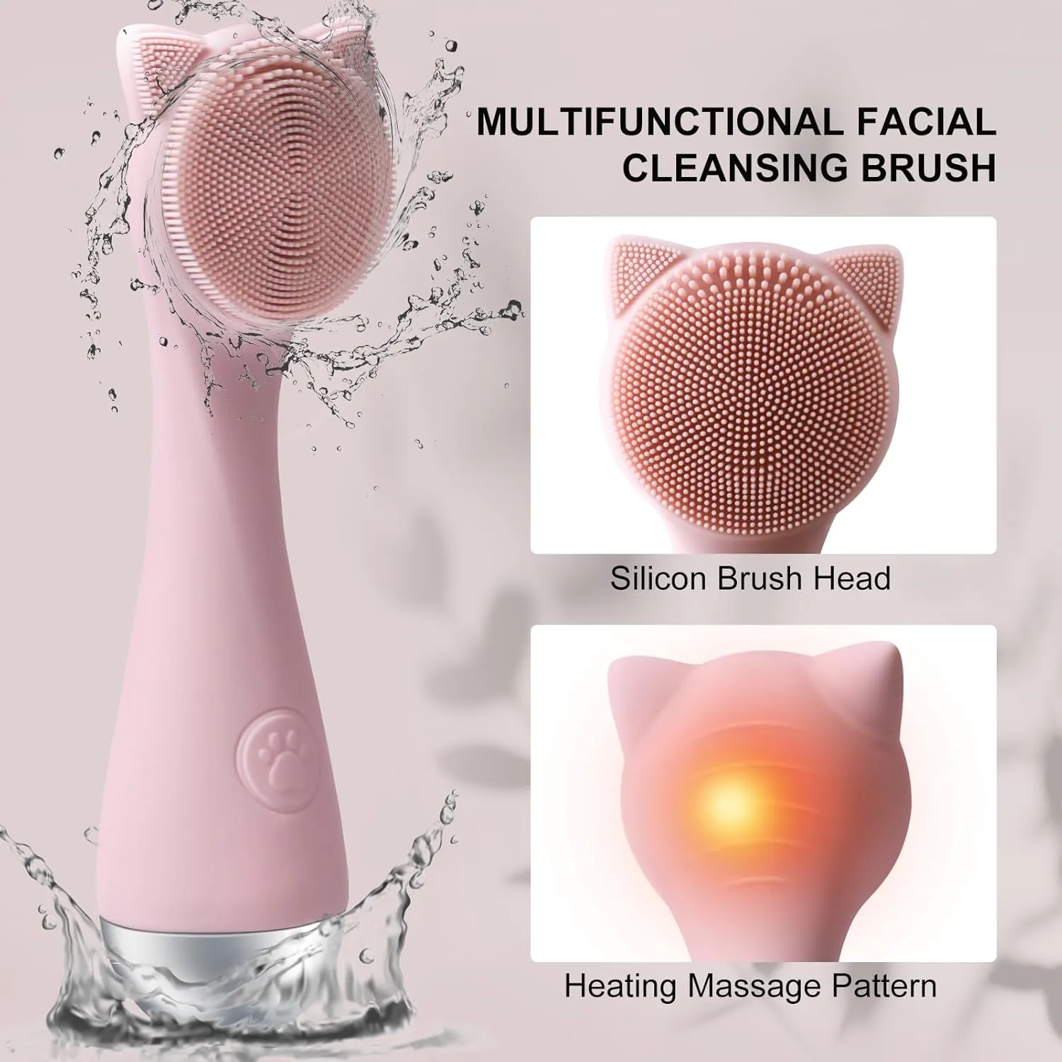 Facial Cleansing Brush, Silicone Face Scrubber Exfoliator for Men & Women, Electric Face Brush Waterproof, with 3 Speeds Adjustable for Deep Cleaning, Removing Blackhead, Face Massaging (Pink)