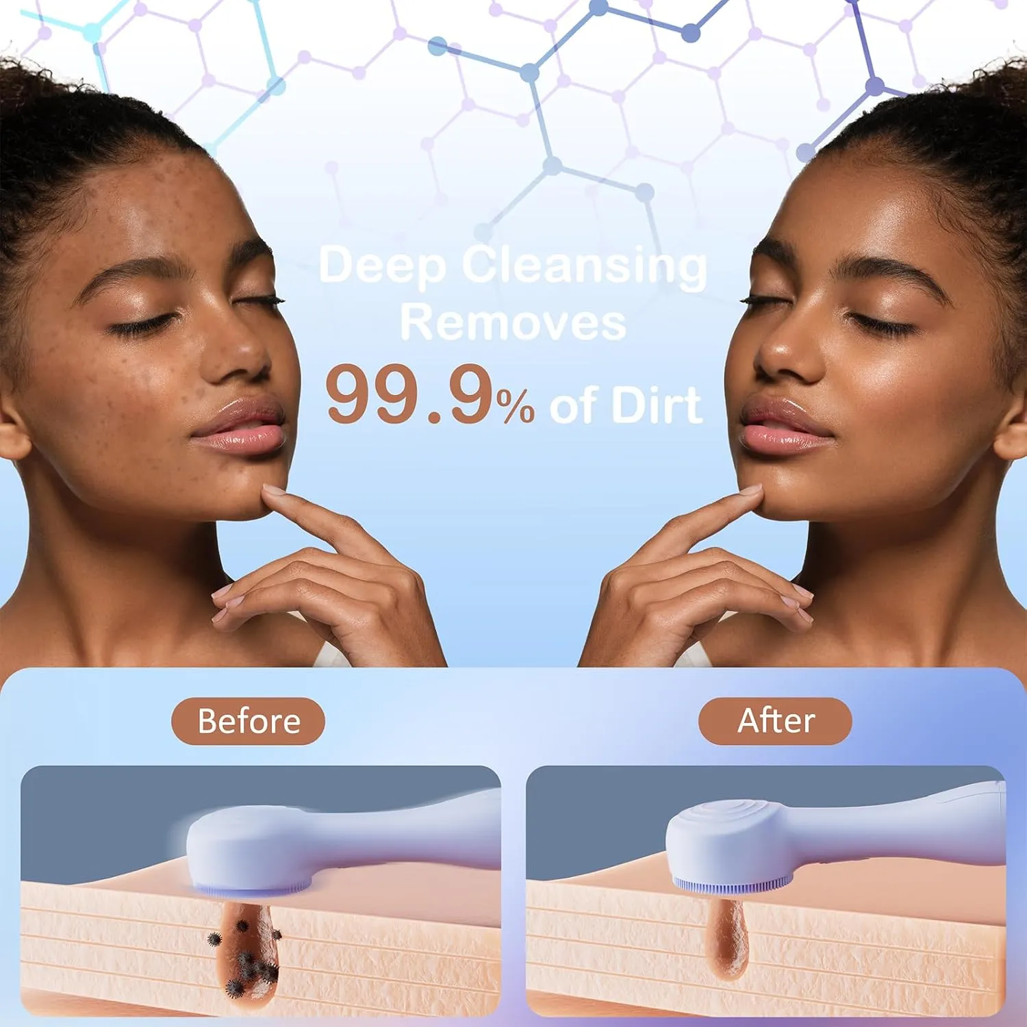Facial Cleansing Brush Silicone Face Scrubber Waterproof Rechargeable Exfoliator Massage Device for Men & Women, Deep Pore Cleansing, Exfoliating, Removing Blackhead Electric Face Scrub Brush (Blue)