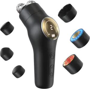Facial Device, 7-in-1 Compact Face Massager, Portable Facial Kit with Red Light for Skin Care, Waterproof Facial Roller Massager with Cleaning Function
