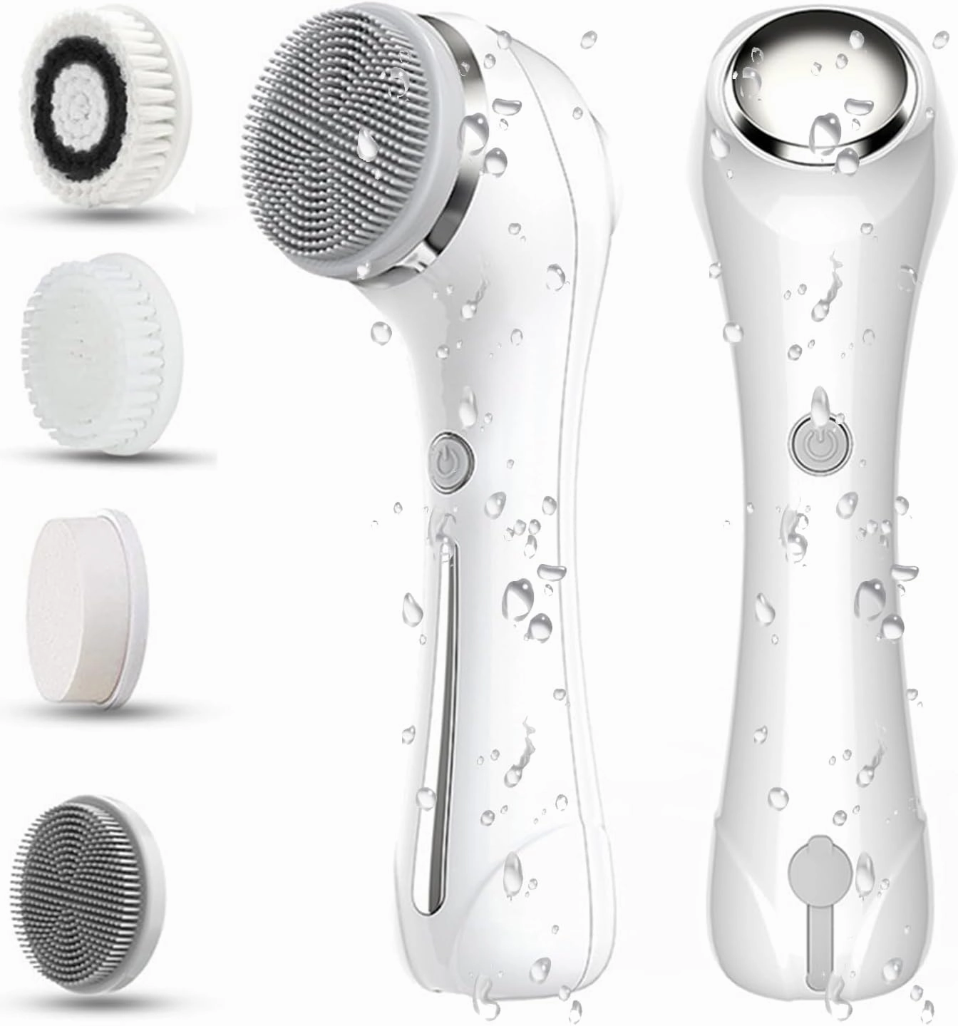 Facial Cleansing Brush, 2 in 1 Ｗaterproof IPx7 Facial Spin Scrubber Set with 4 Brush Heads, Rechargeable Exfoliating Face Brush Deep Cleansing, Gently Exfoliate and Remove Blackhead