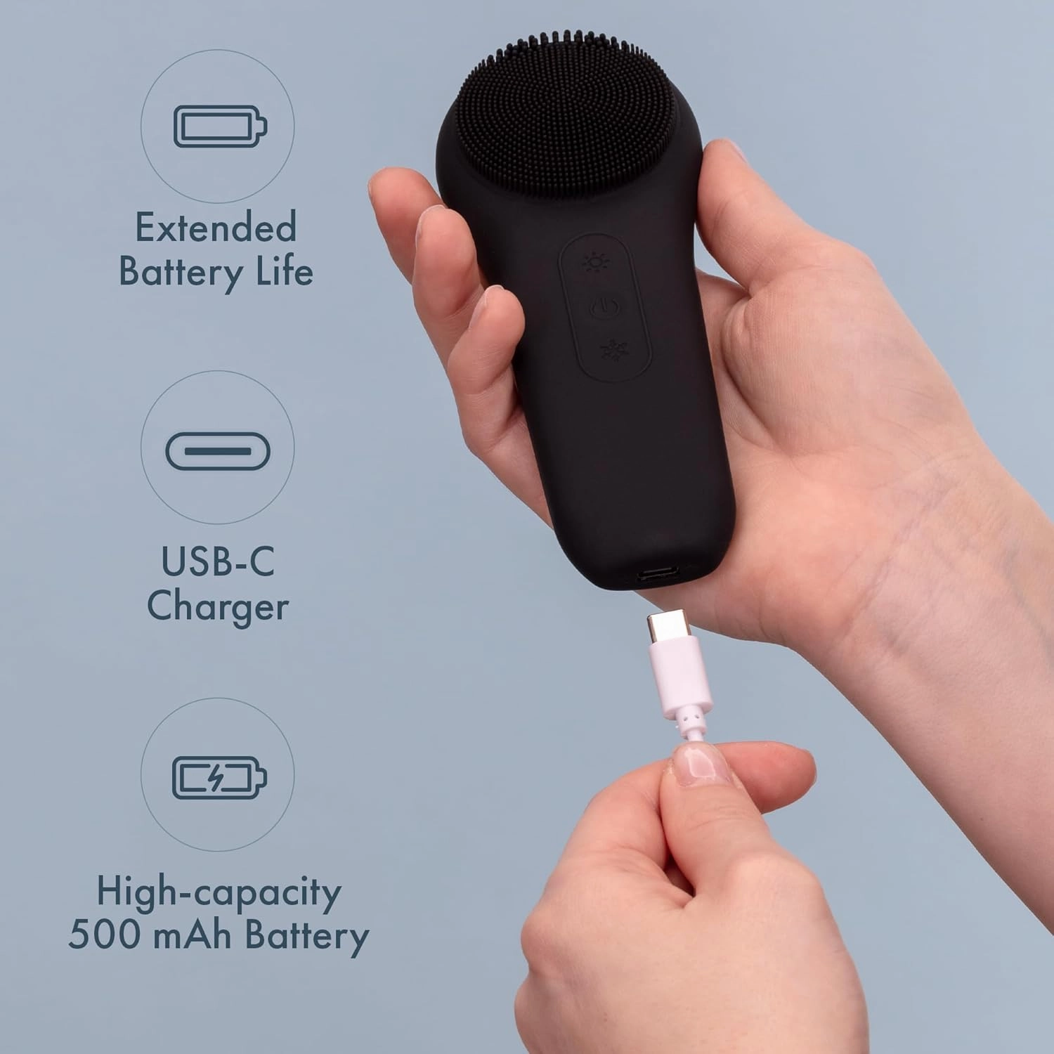 Facial Cleansing Brush, Rechargeable Electric Face Scrubber, Waterproof Silicone Face Brush Cleanser w/Fast USB-C Charger, Massaging & Exfoliating Face Wash Brush for Men & Women (Black)