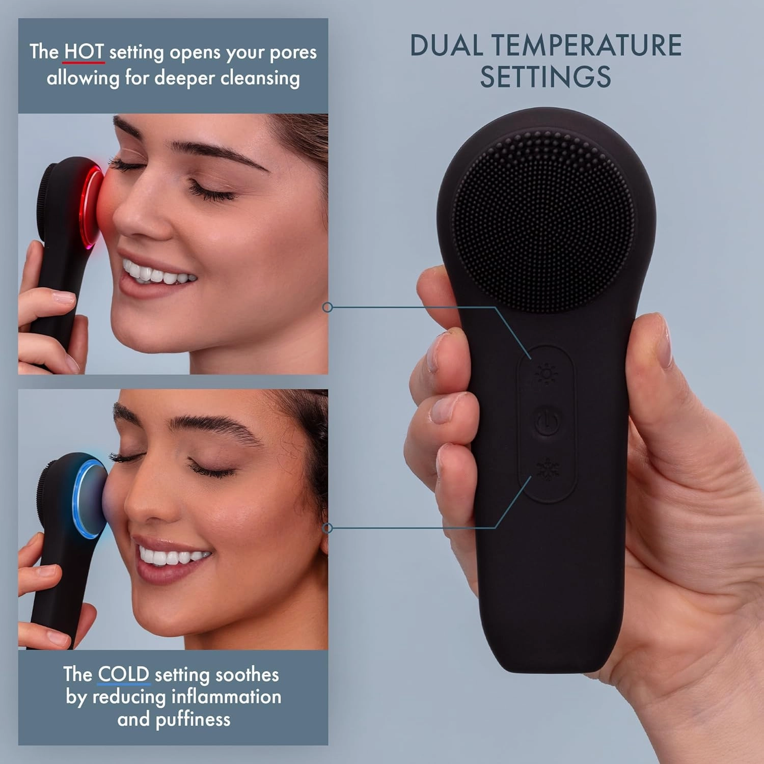 Facial Cleansing Brush, Rechargeable Electric Face Scrubber, Waterproof Silicone Face Brush Cleanser w/Fast USB-C Charger, Massaging & Exfoliating Face Wash Brush for Men & Women (Black)