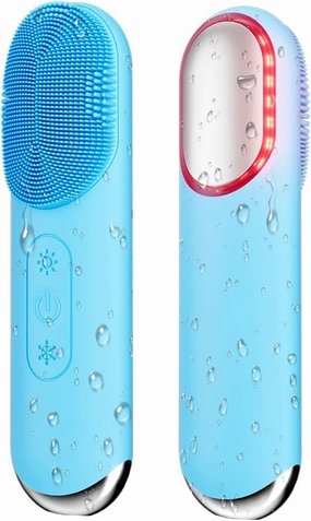 Facial Cleansing Brush, Silicone Face Scrubber, Electric Face Brushes for Cleansing with Vibration, Hot and Cold Modes, Face Scrub Brush for Women & Men Exfoliating and Massaging, Dark Blue
