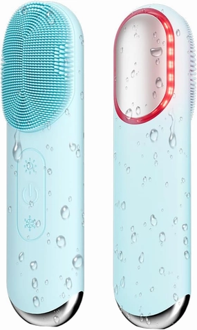 Facial Cleansing Brush, Silicone Face Scrubber, Electric Face Brushes for Cleansing with Vibration, Hot and Cold Modes, Face Scrub Brush for Women & Men Exfoliating and Massaging, Light Blue