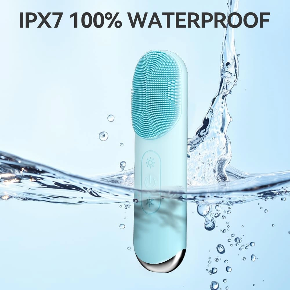 Facial Cleansing Brush, Silicone Face Scrubber, Electric Face Brushes for Cleansing with Vibration, Hot and Cold Modes, Face Scrub Brush for Women & Men Exfoliating and Massaging, Light Blue