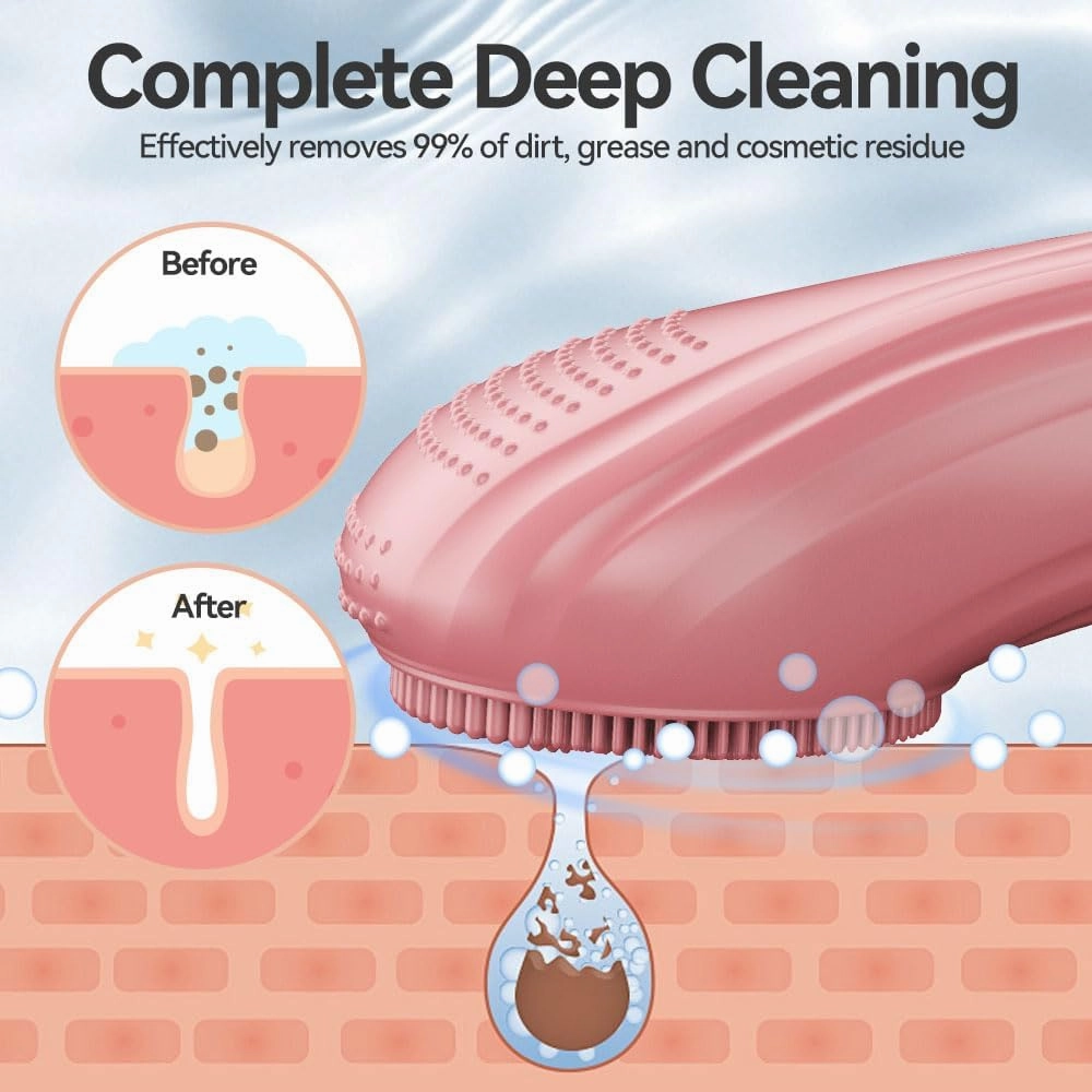 Facial Cleansing Brush, Silicone Face Scrubber with Heat and Vibration 5 Speeds, Waterproof Rechargeable Electric Face Scrub Brush for Men & Women, Deep Cleansing, Exfoliating and Massage (Red)