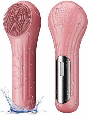 Facial Cleansing Brush, Silicone Face Scrubber with Heat and Vibration 5 Speeds, Waterproof Rechargeable Electric Face Scrub Brush for Men & Women, Deep Cleansing, Exfoliating and Massage (Red)
