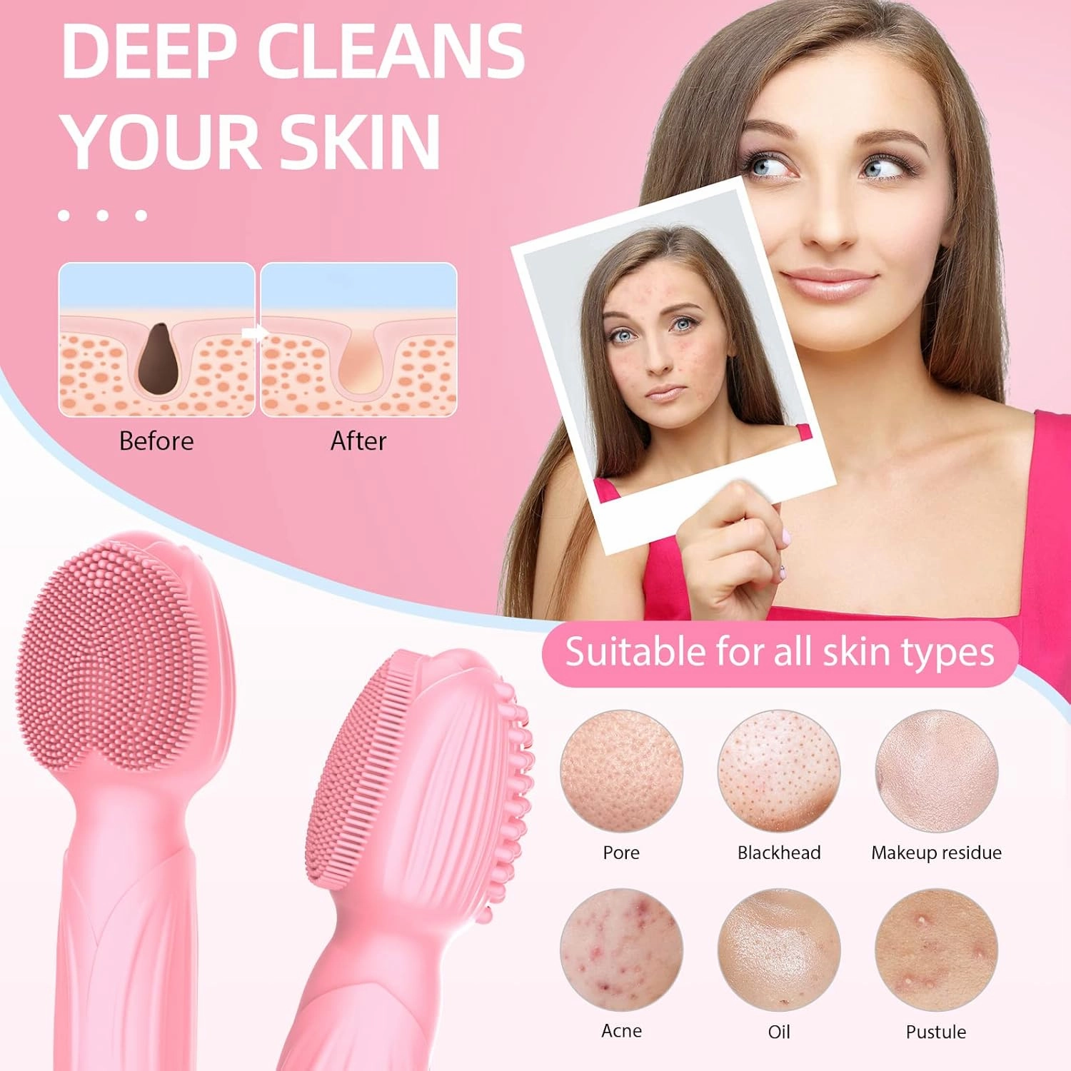 Facial Cleansing Brush, USB Rechargeable Waterproof Face Scrubber for Women, Upgrade Silicone Personal Massager, 7 Speed Modes, Face Brushes for Cleansing and Exfoliating