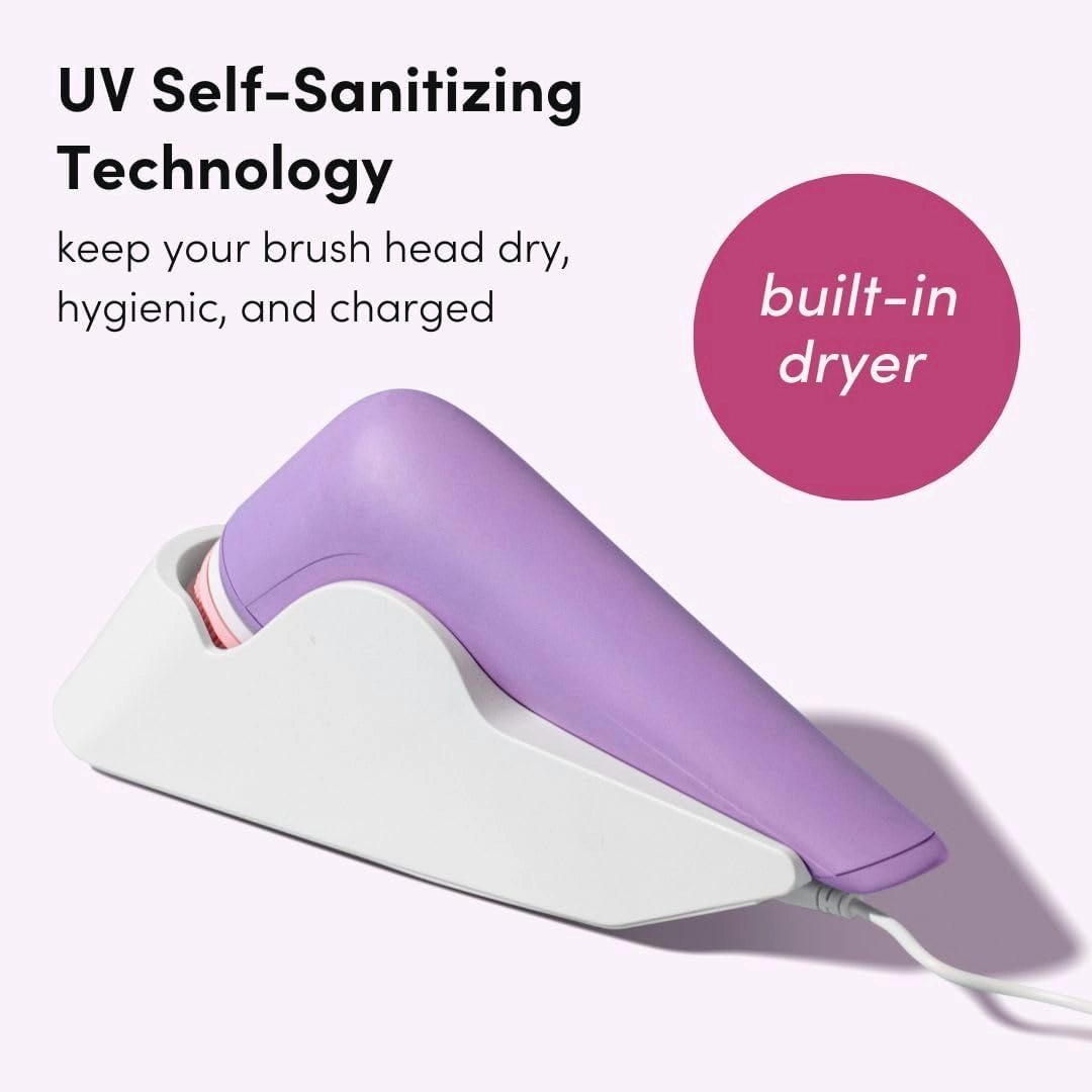 Fancii Facial Cleansing Brush with Self Cleaning Station, Rechargeable & Waterproof - Electric Face Scrubber for Gentle Exfoliation and Deep Scrubbing - 2 Exfoliating Brush Heads, Skylar (Purple)
