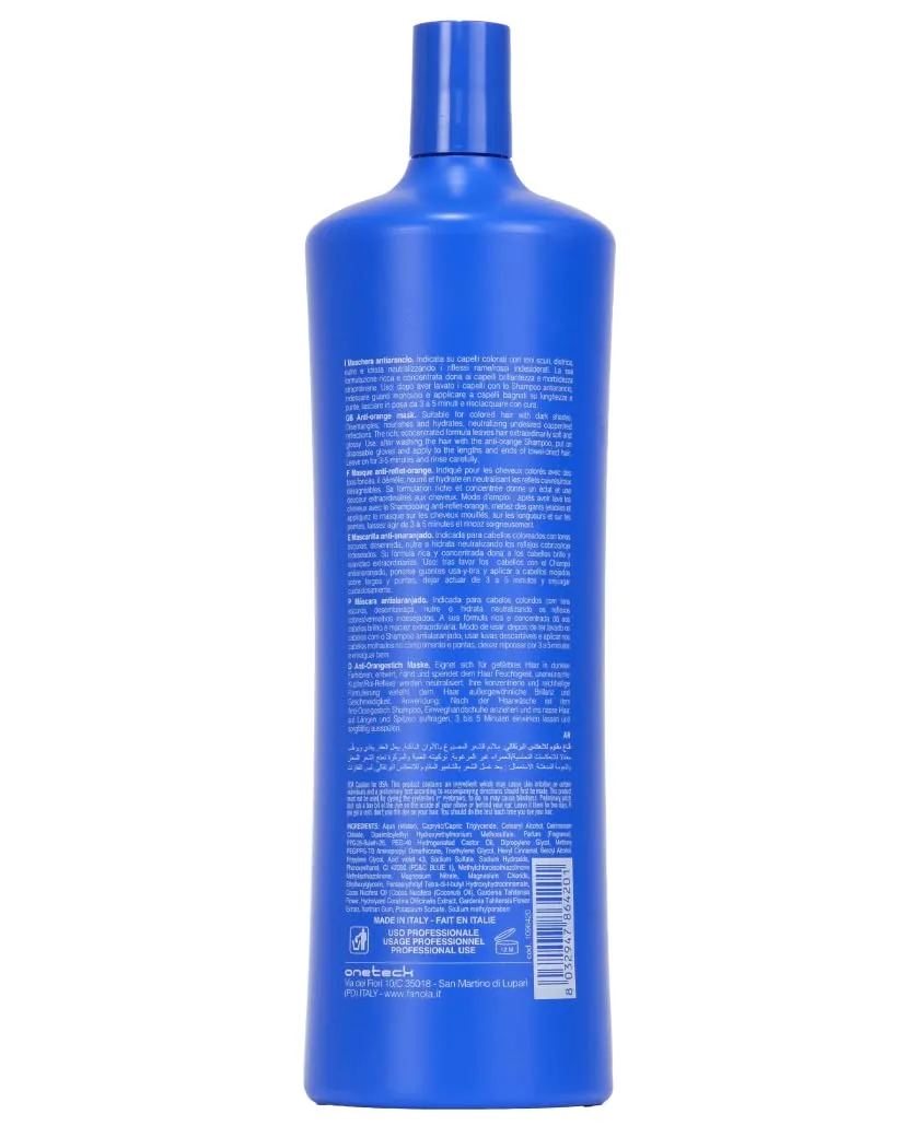 Fanola No Orange Mask - Color Depositing Blue Hair Mask Removes Brassiness On Color Treated Hair With Dark Tones - Conditioning Detangles, Nourishes And Hydrates 33.8 Fl Oz