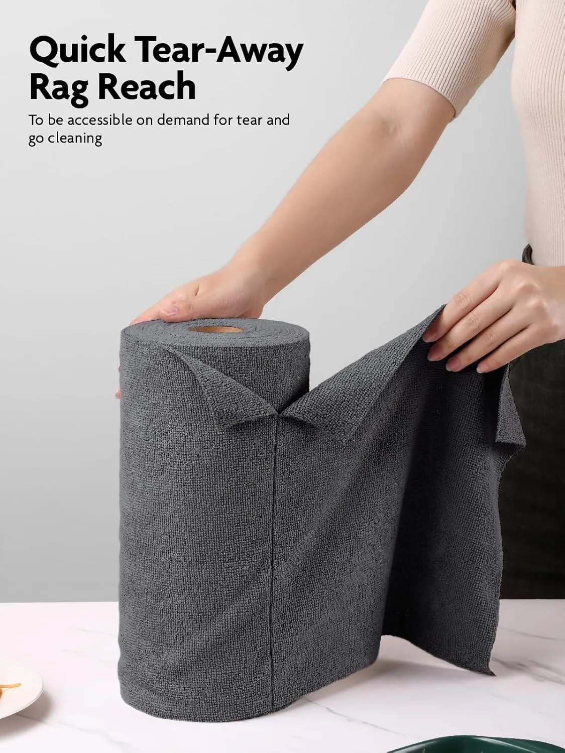 Fantasticlean Microfiber Cleaning Cloth Roll -40 Pack, Tear Away Microfiber Towels, 12" x 12", Reusable, Washable, Scratch Free, Ultra Absorbent Dish Rags for Car, Home, Garage or Shop (DimGrey)