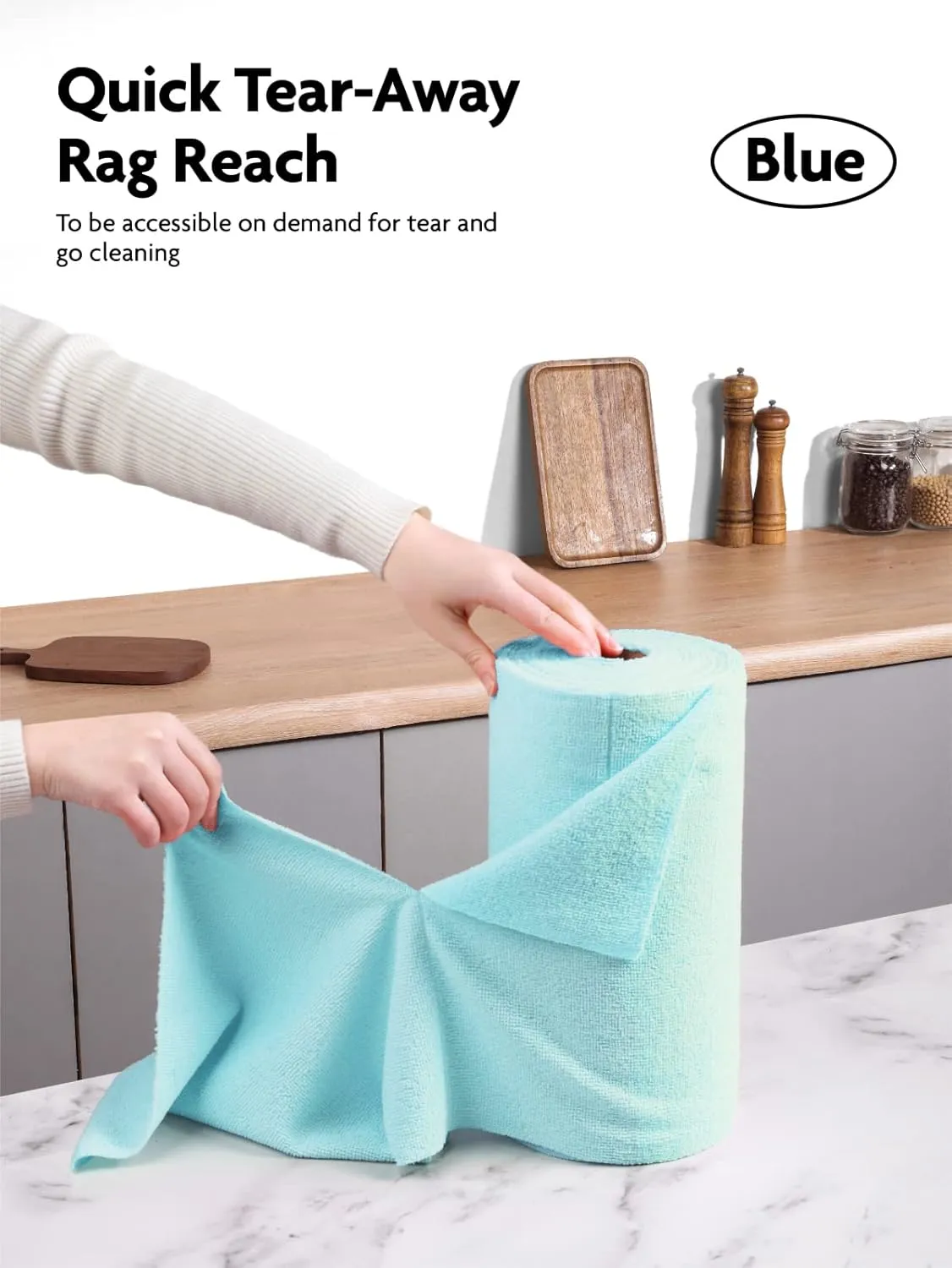 Fantasticlean Microfiber Cleaning Cloth Roll -75 Pack, Tear Away Microfiber Towels, 12" x 12", Reusable, Washable, Scratch Free, Ultra Absorbent Dish Rags for Car, Home, Garage or Shop (Blue)