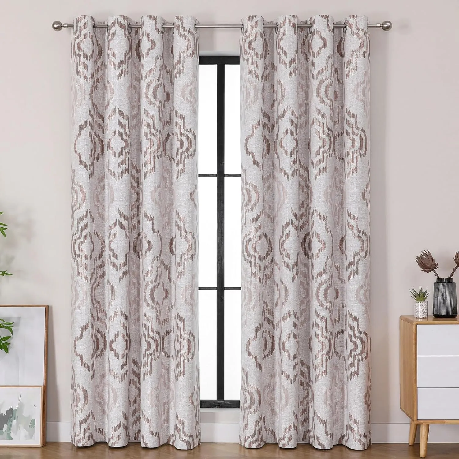 Farmhouse Blackout Curtains, 84 Inches Long, Set of 2 Panels Grommet Top for Living Room,Window Treatment Sets, Vintage Country Style Floral Light Beige, W 52xL 84 Inch