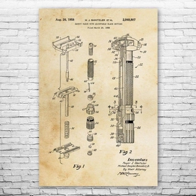 Fatboy Safety Razor Poster Print, Barber Gift, Bathroom Art, Stylist Gift, Salon Wall Art, Shaving Blueprint Vintage Paper (11 inch x 17 inch)