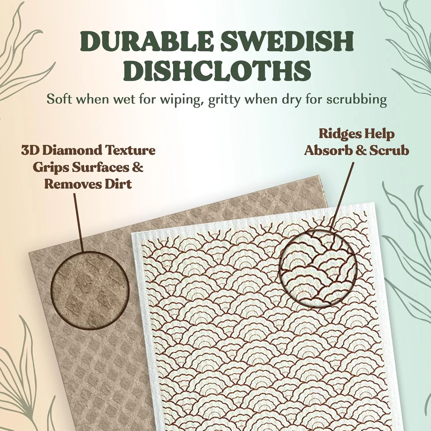 FEBU Swedish Dishcloths for Kitchen | 5 Pack Eastern Reusable Paper Towels Washable | Swedish Dish Towels | Non-Scratch Cellulose Sponge Cloths | No Odor, Biodegradable Cleaning Cloths