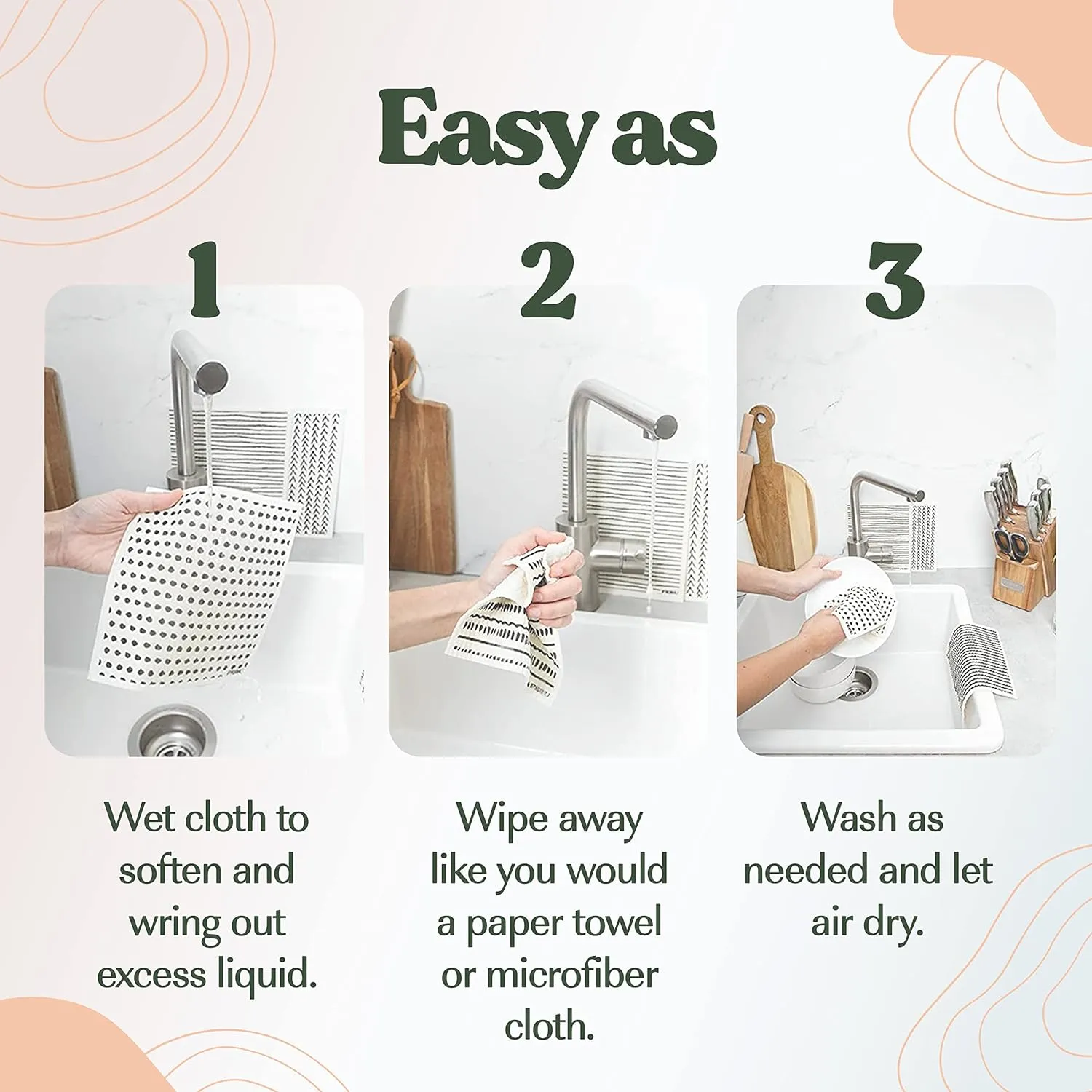FEBU Swedish Dishcloths for Kitchen | 5 Pack Faded Summer Reusable Paper Towels Washable | Swedish Dish Towels | Non-Scratch Cellulose Sponge Cloths | No Odor, Biodegradable Cleaning Cloths