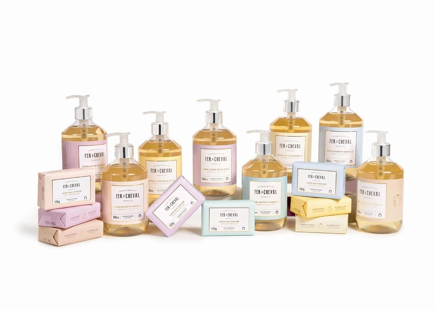 Fer à Cheval Energizing Lavender Marseille Liquid Soap Duo | Argan & Coconut Oil Enriched, Luxurious Lather, Ultra-Hydrating, SLS-Free, Natural Ingredients - Set of 2, 500ml/16.9 f oz