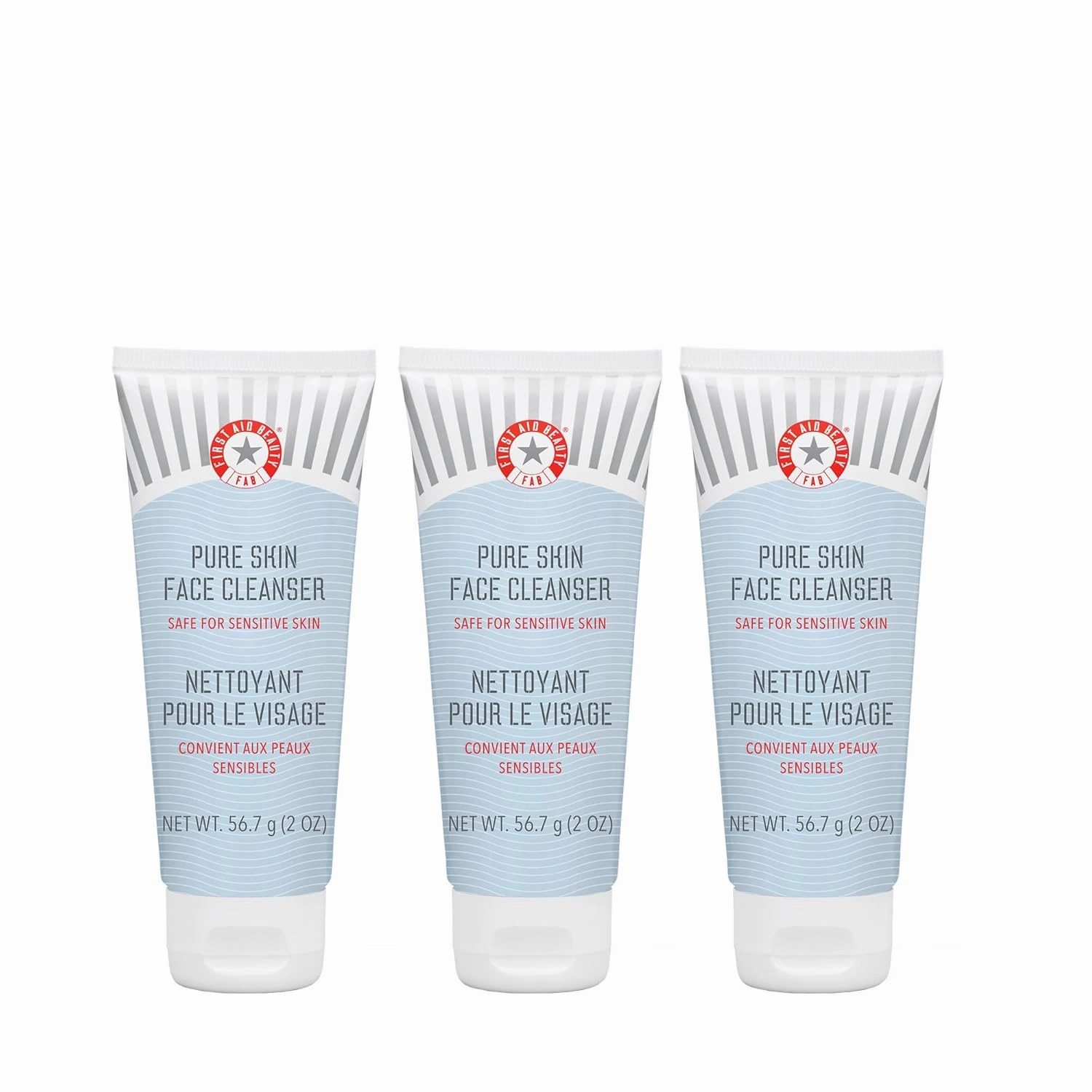 First Aid Beauty - Pure Skin Face Cleanser, Effectively Removes Makeup, Dirt, & Impurities, Gentle Cleanser Leaves Skin Soft & Supple, Fragrance Free, 2 oz, 3 ct
