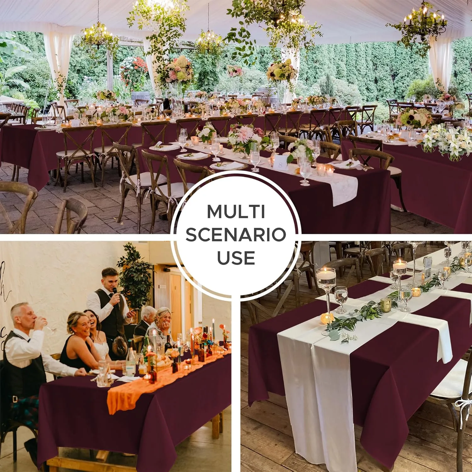 Fitable 8 Pack Rectangular Tablecloths: Burgundy, 70x120 Inch, Polyester, Wrinkle & Stain Resistant, Ideal for Weddings, Parties, Dining & Catering