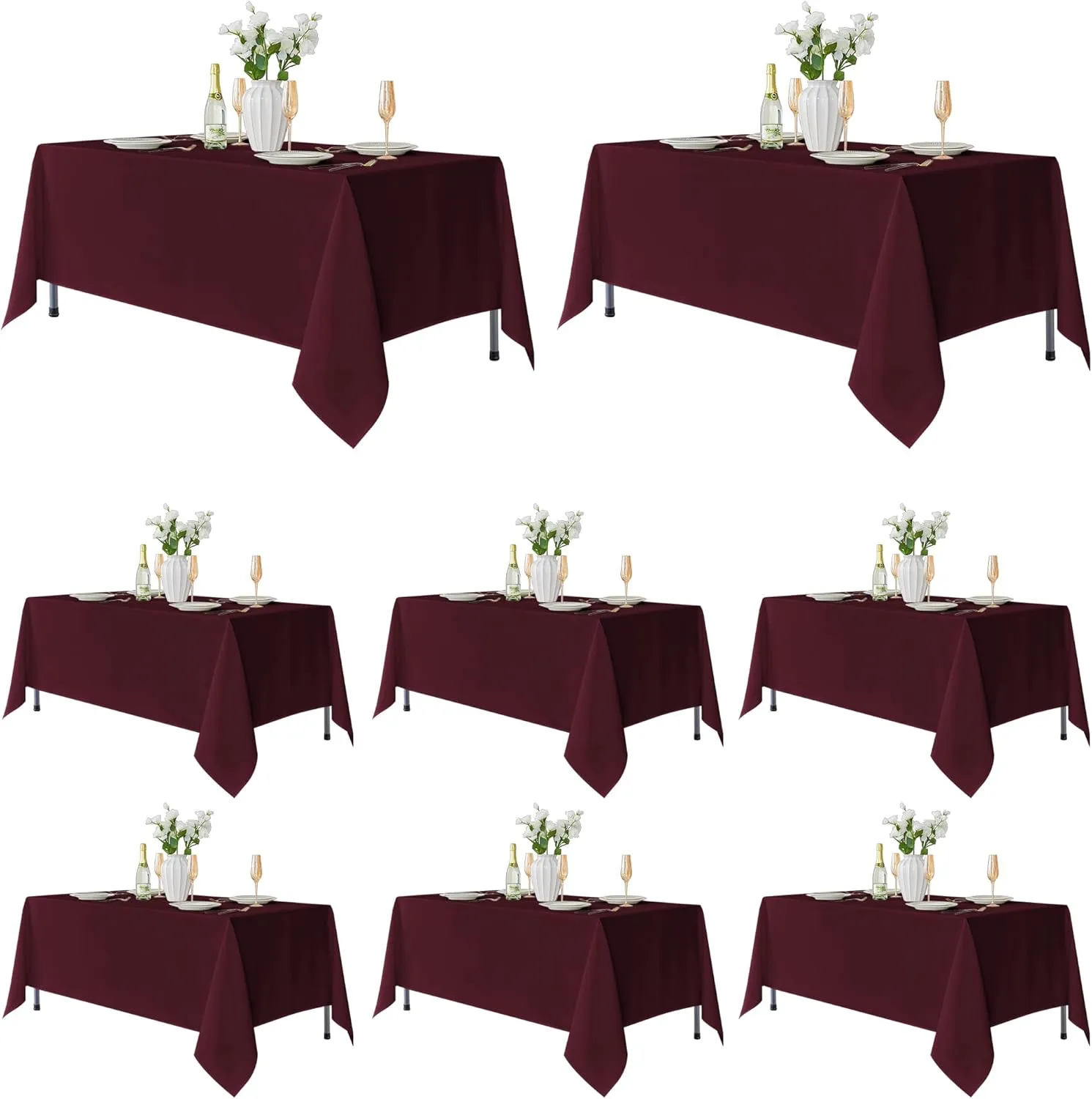 Fitable 8 Pack Rectangular Tablecloths: Burgundy, 70x120 Inch, Polyester, Wrinkle & Stain Resistant, Ideal for Weddings, Parties, Dining & Catering