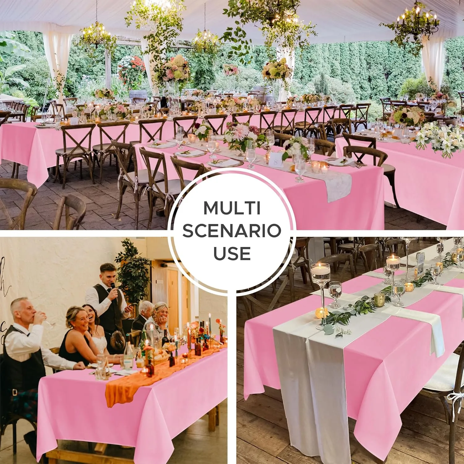 Fitable 8 Pack Table Cloth Rectangle Table: Stain and Wrinkle Resistant Tablecloth Rectangular, Washable Polyester Table Cover for Wedding Party Dining Banquet Event Catering(Pink, 70x120 Inch)