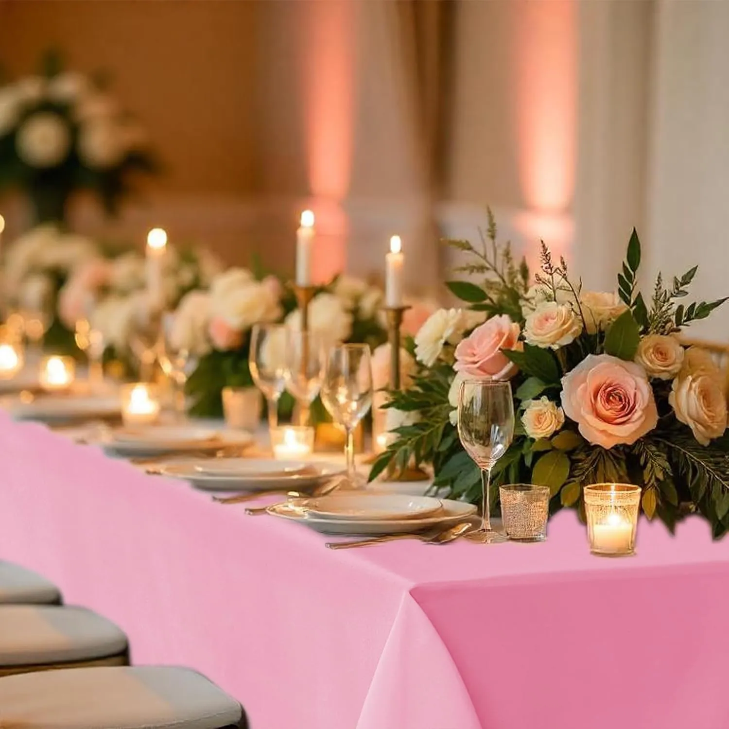 Fitable 8 Pack Table Cloth Rectangle Table: Stain and Wrinkle Resistant Tablecloth Rectangular, Washable Polyester Table Cover for Wedding Party Dining Banquet Event Catering(Pink, 70x120 Inch)