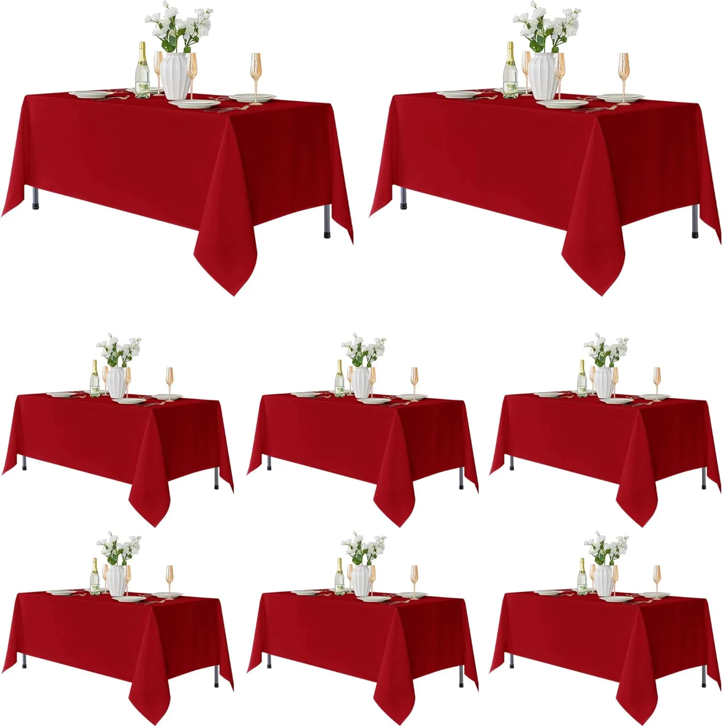 Fitable 8 Pack Table Cloth Rectangle Table: Stain and Wrinkle Resistant Tablecloth Rectangular, Washable Polyester Table Cover for Wedding Party Dining Banquet Event Catering(Red, 70x120 Inch)