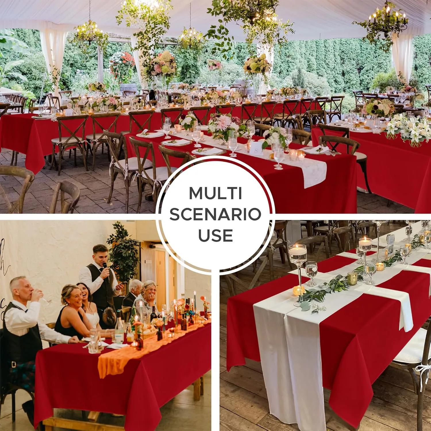 Fitable 8 Pack Table Cloth Rectangle Table: Stain and Wrinkle Resistant Tablecloth Rectangular, Washable Polyester Table Cover for Wedding Party Dining Banquet Event Catering(Red, 70x120 Inch)