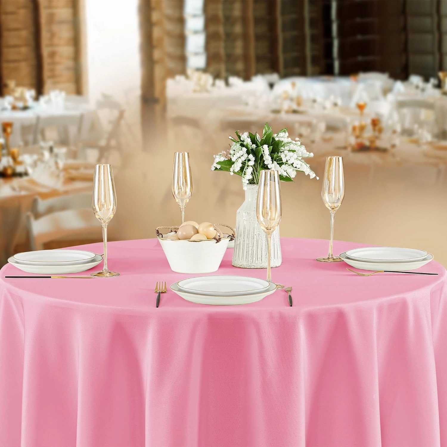 Fitable 8 Pack Round Tablecloths: Stain Resistant Wrinkle Free Circle Table Clothes, Washable Reusable Polyester Table Covers for Wedding Party Birthday Banquet Reception(Pink, 120 Inch)