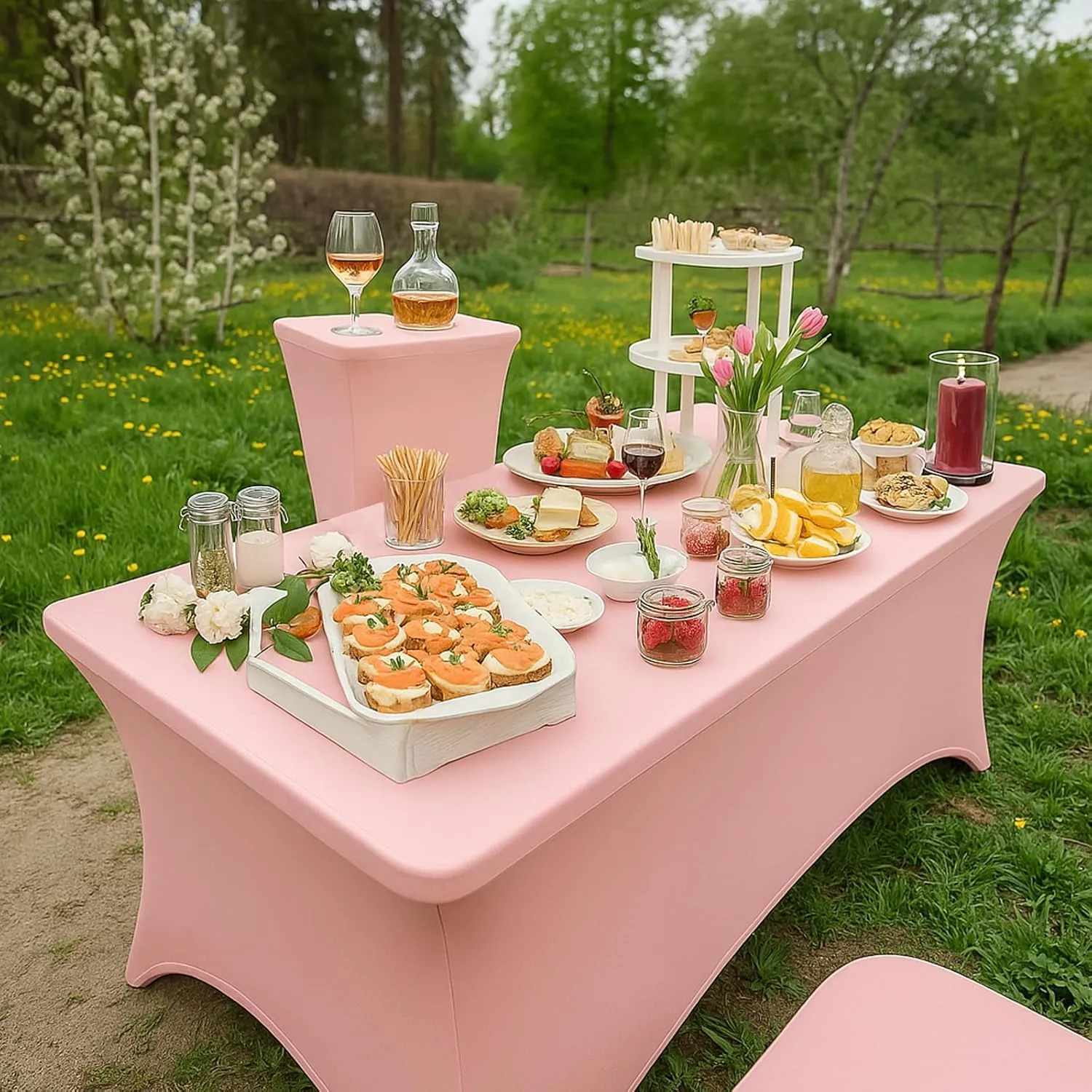 Fixwal 3 Pack Pink Table Cloths Rectangle 6FT, Tablecloths Rectangular Stretch Spandex Fitted Table Covers 6 ft for Parties, Trade Shows, Banquet, Weddings, Graduation Decorations, Buffet