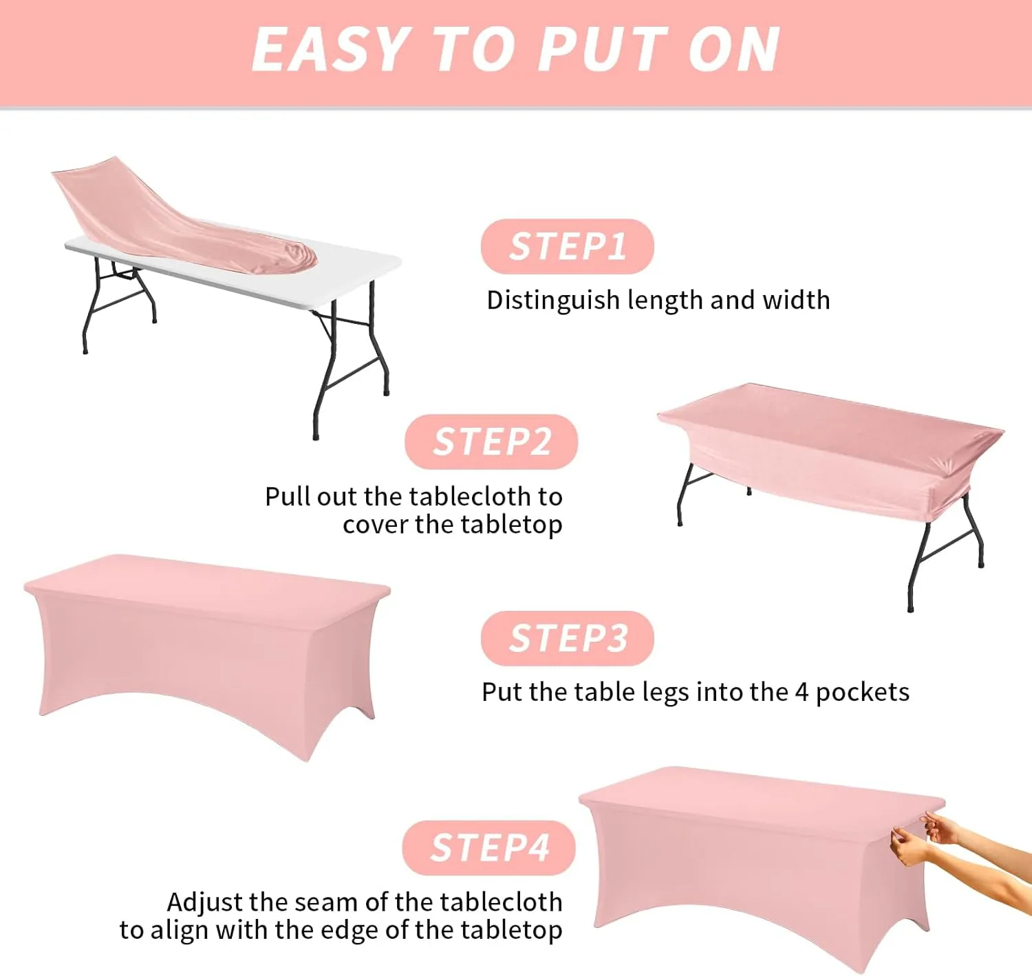 Fixwal 3 Pack Pink Table Cloths Rectangle 6FT, Tablecloths Rectangular Stretch Spandex Fitted Table Covers 6 ft for Parties, Trade Shows, Banquet, Weddings, Graduation Decorations, Buffet