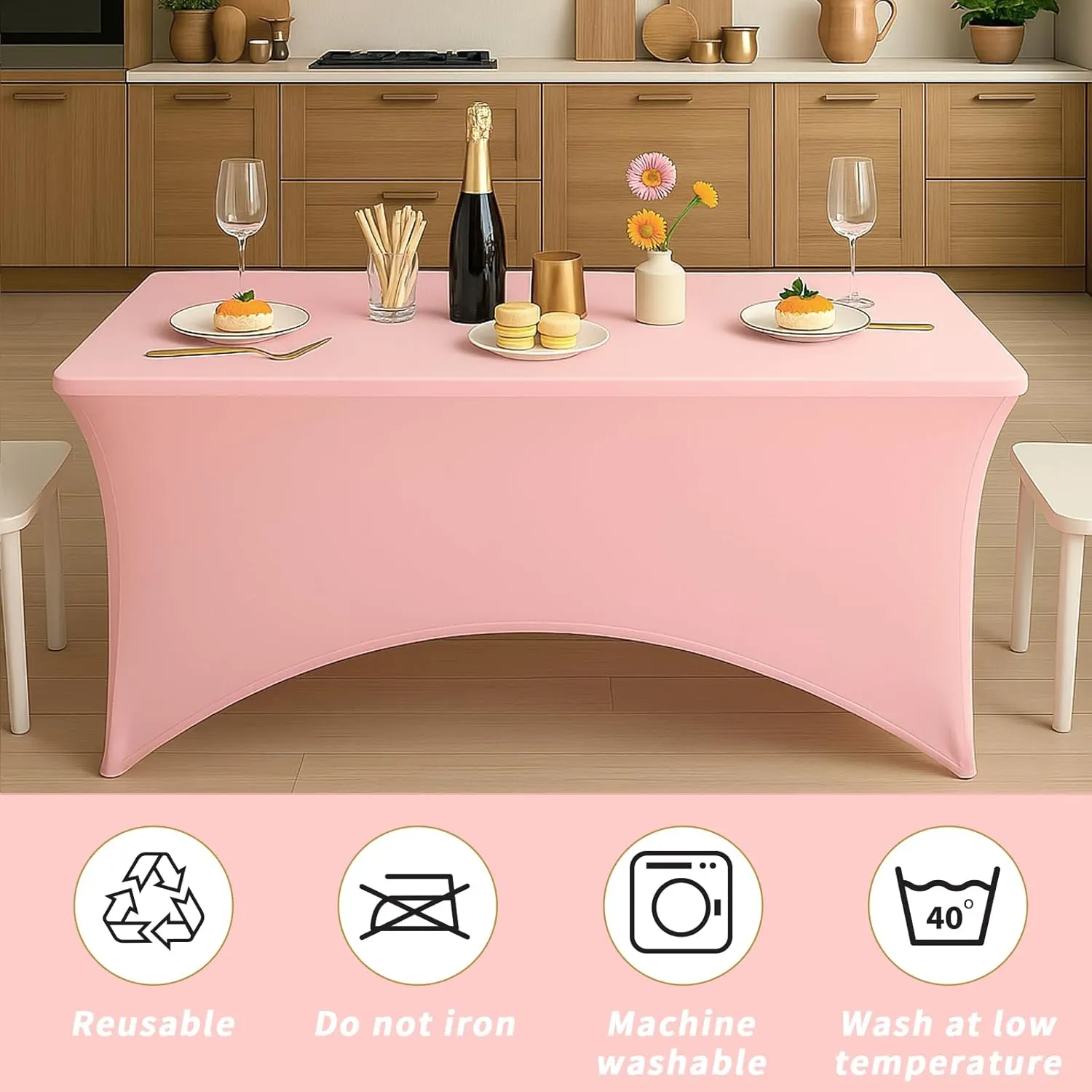 Fixwal 3 Pack Pink Table Cloths Rectangle 6FT, Tablecloths Rectangular Stretch Spandex Fitted Table Covers 6 ft for Parties, Trade Shows, Banquet, Weddings, Graduation Decorations, Buffet