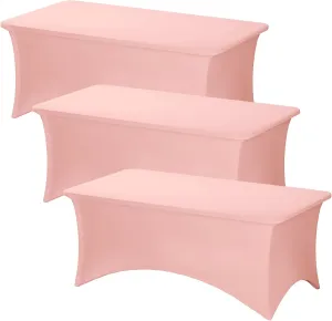 Fixwal 3 Pack Pink Table Cloths Rectangle 6FT, Tablecloths Rectangular Stretch Spandex Fitted Table Covers 6 ft for Parties, Trade Shows, Banquet, Weddings, Graduation Decorations, Buffet