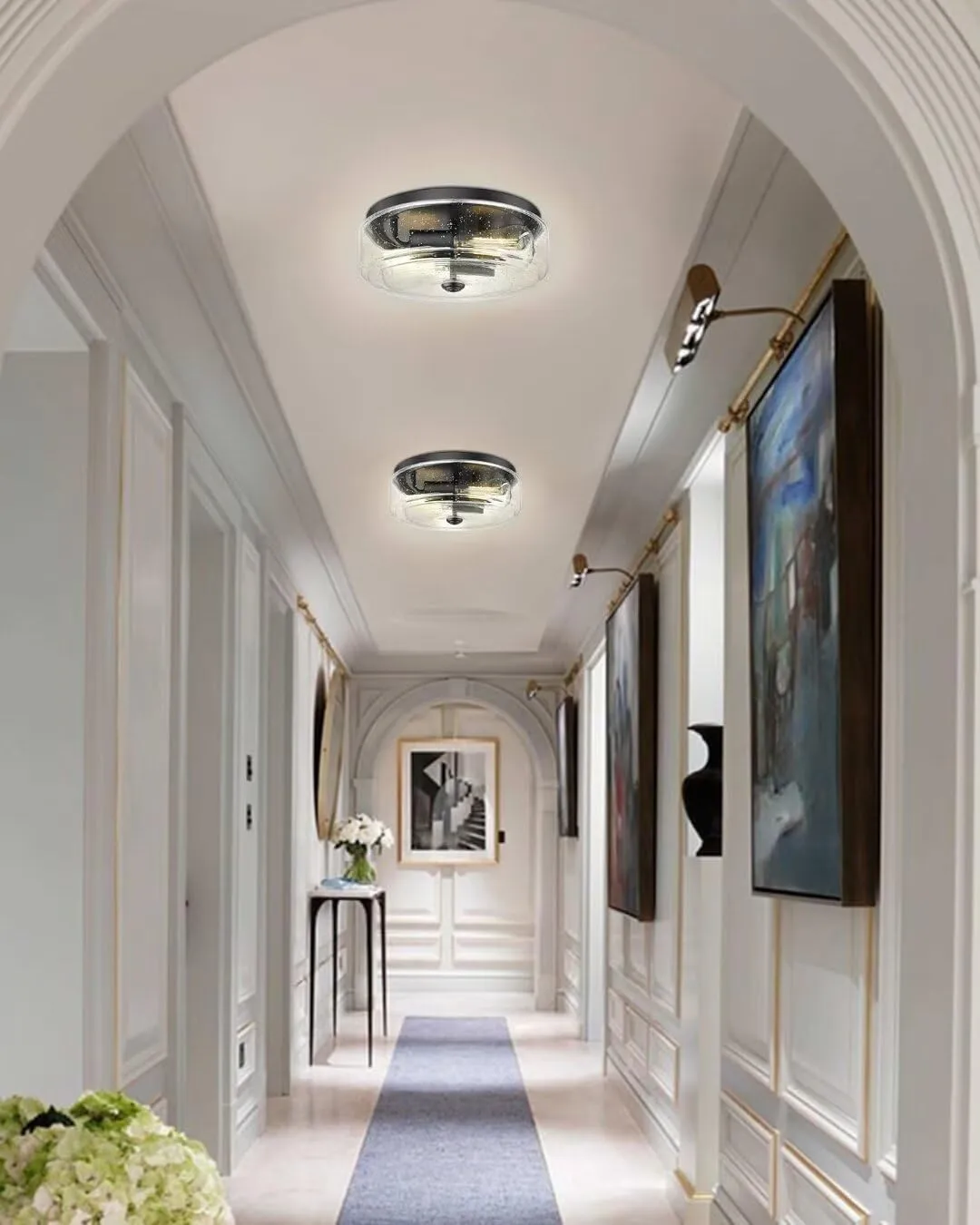 Flush Mount Ceiling Light Fixture,Black Light Fixture with Seeded Glass Lampshape,2-Light Farmhouse Light Fixtures Ceiling Mount for Hallway,Kitchen,Entryway,Bedroom