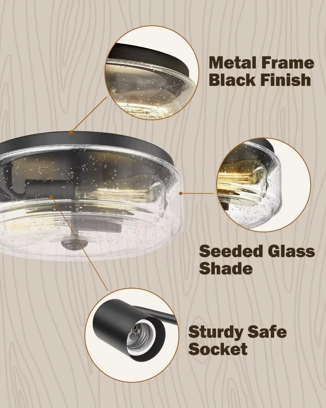 Flush Mount Ceiling Light Fixture,Black Light Fixture with Seeded Glass Lampshape,2-Light Farmhouse Light Fixtures Ceiling Mount for Hallway,Kitchen,Entryway,Bedroom