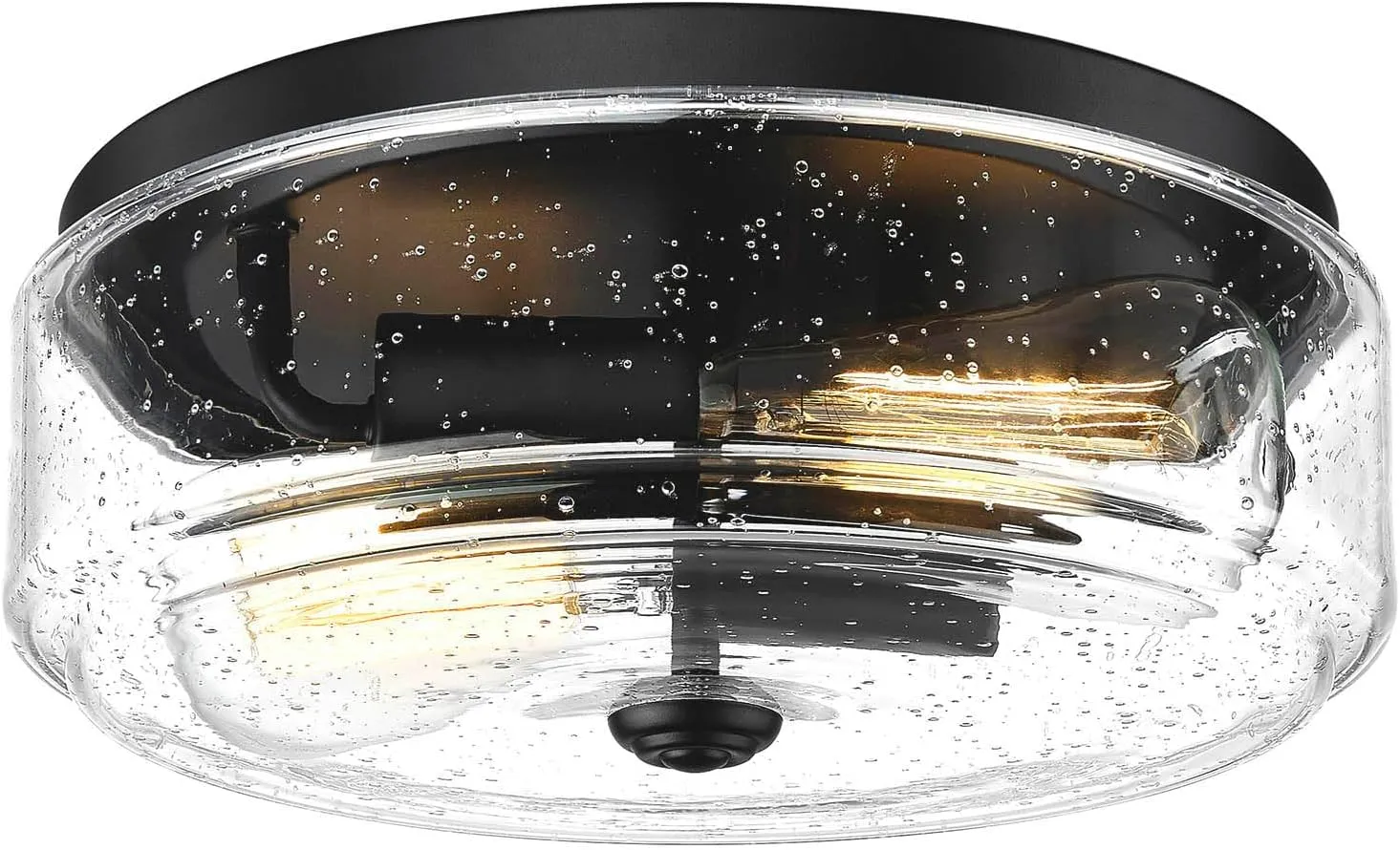 Flush Mount Ceiling Light Fixture,Black Light Fixture with Seeded Glass Lampshape,2-Light Farmhouse Light Fixtures Ceiling Mount for Hallway,Kitchen,Entryway,Bedroom
