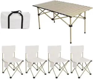 Folding Outdoor Camping Picnic Tables and airs, Carbon Steel Foldable Roll-up Table Top Small Picnic Table, Portable Fishing air Set, Easy to Assemble