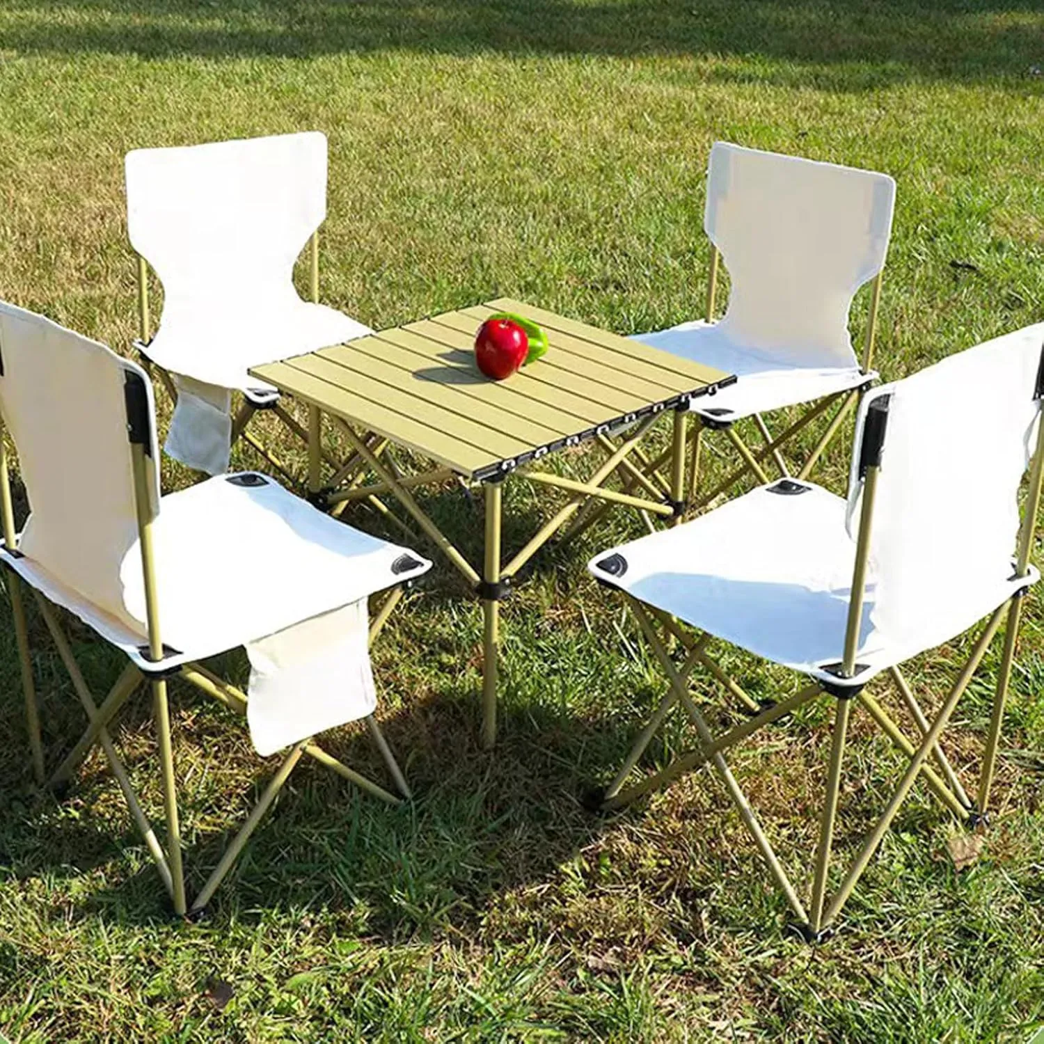 Folding Outdoor Camping Picnic Tables and airs, Carbon Steel Foldable Roll-up Table Top Small Picnic Table, Portable Fishing air Set, Easy to Assemble