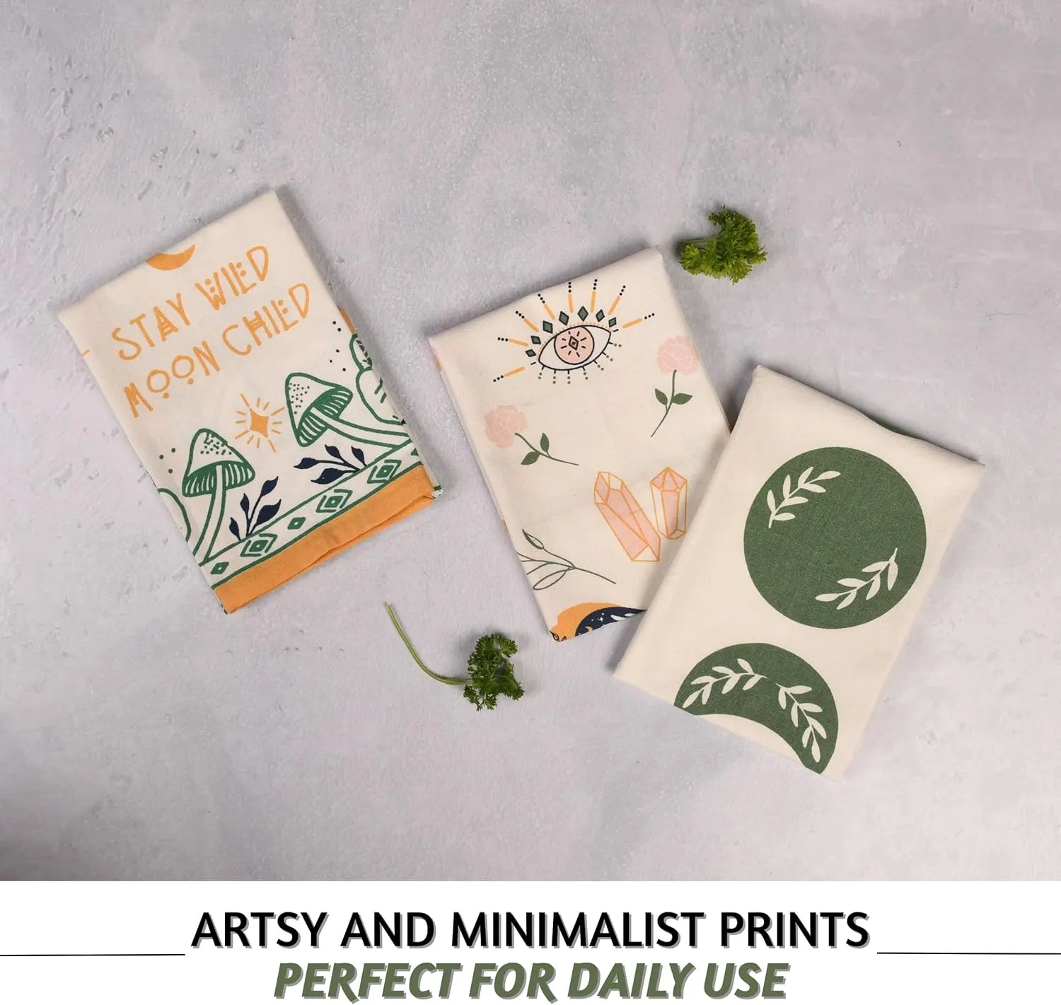 Folkulture Kitchen Towels or Dish Towels, 20" X 26" Modern Kitchen Hand Towels or Tea Towels for Valentine Day Gifts for her, Set of 3 Cotton Dishtowels and Dishcloth for Home Décor.