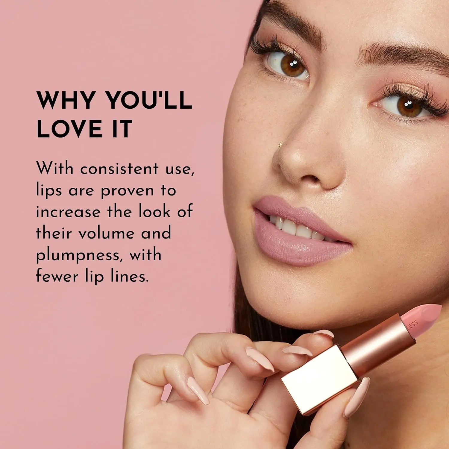 Forget the Filler Lip-Plumping Line-Smoothing Satin Cream Lipstick, Soft Truffle, Pink, 0.1 Ounce