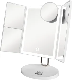 ForPro Professional Collection Expert Rechargeable LED Tri-Panel Makeup, Dual-Powered, Vanity Mirror with 34 LED Lights, 1X/2X/3X/7X Magnification, Matte White