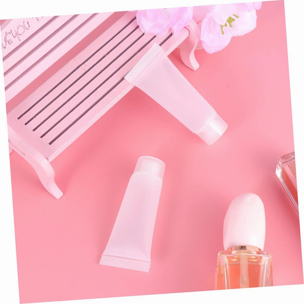 FRCOLOR Lip Gloss Containers 60 Pcs Makeup Bottle Clear Cosmetic Container Refillable Lotion Tube Lip Gloss Airless Pump Jar Kit Cream Tubes Small Perfume Spray Bottle Empty Cream Bottles Cream White