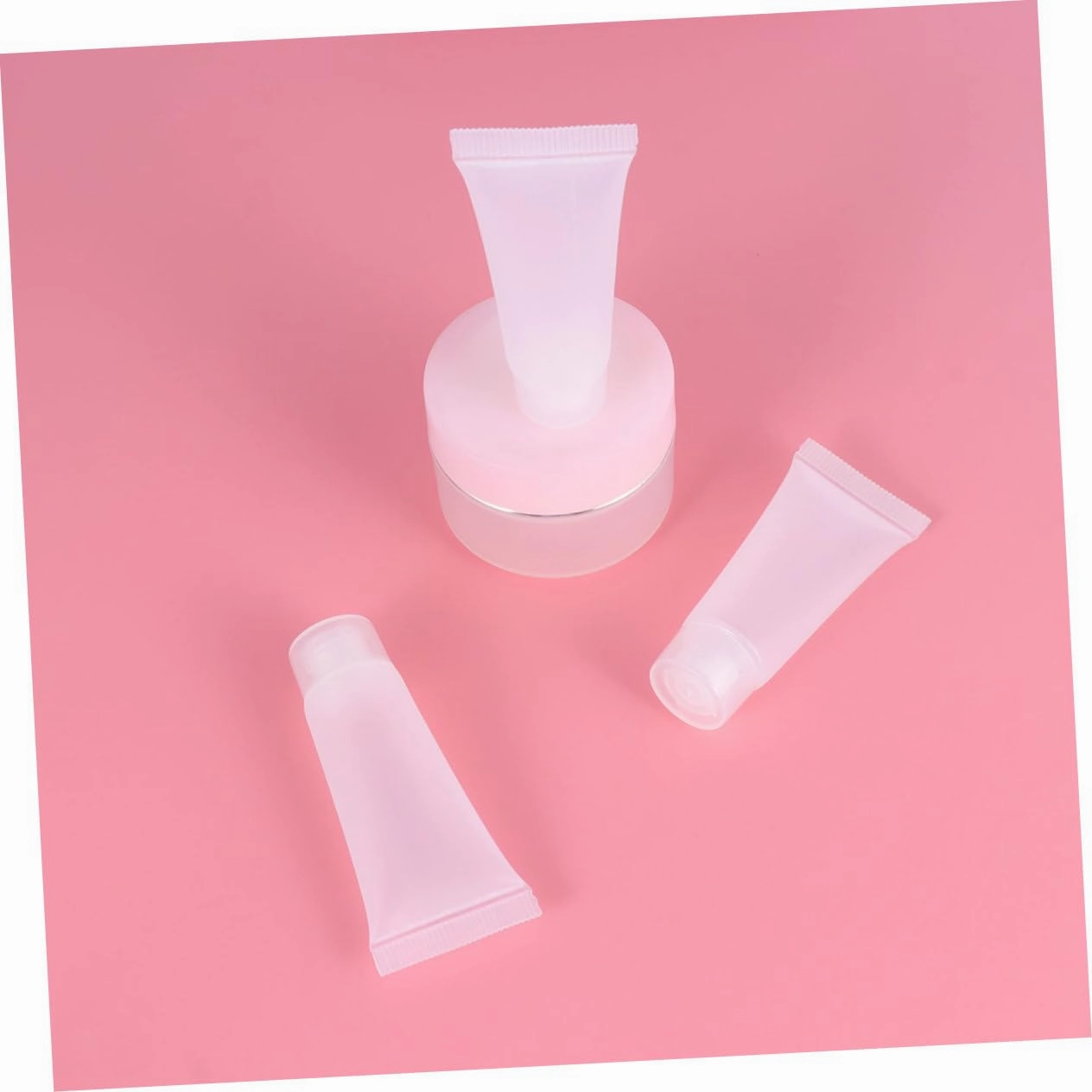FRCOLOR Lip Gloss Containers 60 Pcs Makeup Bottle Clear Cosmetic Container Refillable Lotion Tube Lip Gloss Airless Pump Jar Kit Cream Tubes Small Perfume Spray Bottle Empty Cream Bottles Cream White