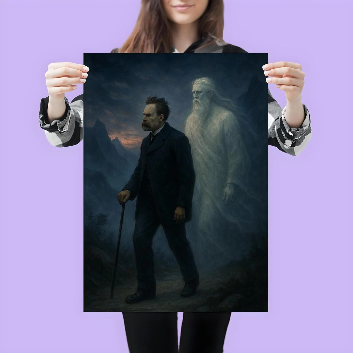 Friedrich Nietzsche and Zarathustra Misty Mountain Path Symbolist Art Poster Print Twilight Wall Decor - 18x24 inches