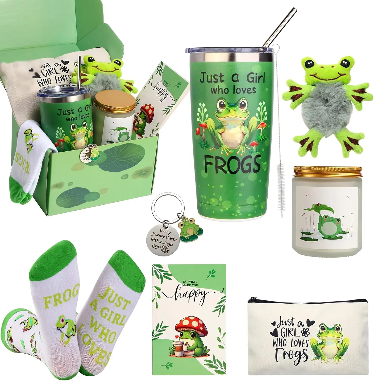 Frog Gifts for Women Frog Lovers Stuff Gifts Include Hair Tie 20oz Tumbler Mug Keychain Makeup Bag Candle Socks Bracelet Card for Women Christmas Birthday
